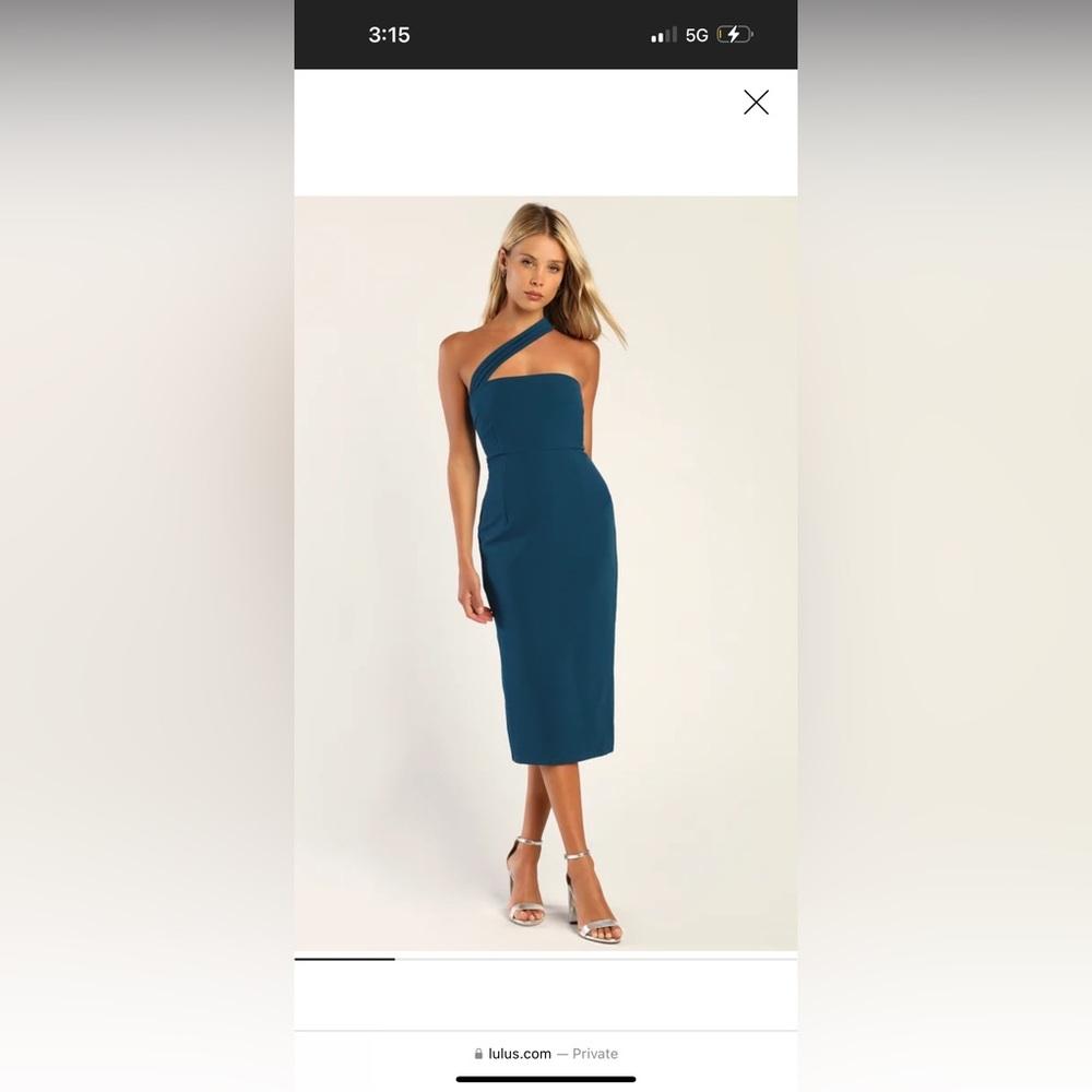 Lulus Hold Your Attention Teal Blue One-Shoulder Sleeveless Midi Dress